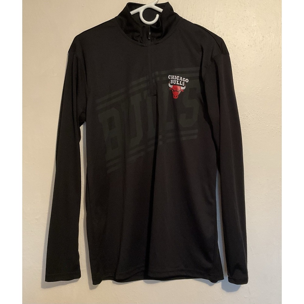 Chicago Bulls NBA Black 1/4 Zip Long Sleeve Activewear Athletic Pullover Size S